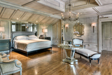 Inspiration for a large timeless master dark wood floor bedroom remodel in Other with blue walls and no fireplace