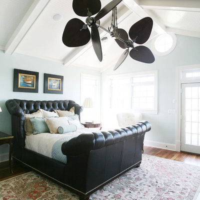 Inspiration for a timeless bedroom remodel in Other with blue walls