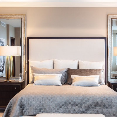 Trendy bedroom photo in San Diego with beige walls