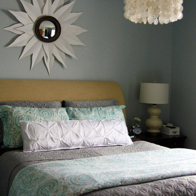 Example of a classic bedroom design in Minneapolis with gray walls