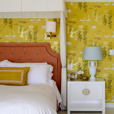 Bedroom - traditional bedroom idea in Los Angeles with yellow walls