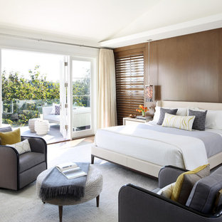 Example of a transitional master bedroom design in Los Angeles