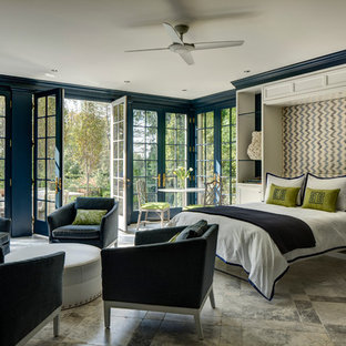 Transitional guest bedroom photo in DC Metro with blue walls