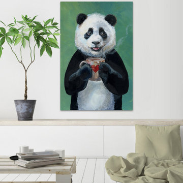 "Panda Heart Mug" Painting Print on Wrapped Canvas