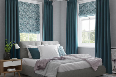Peyton Seafoam Roman Blinds and Glamour Teal Curtains