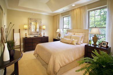 Example of a transitional carpeted bedroom design in Philadelphia with beige walls
