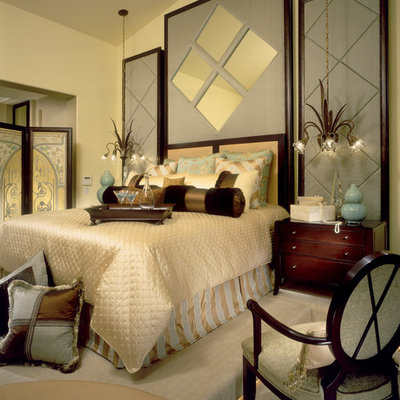 Mid-sized elegant master carpeted and beige floor bedroom photo in Orange County with beige walls and no fireplace
