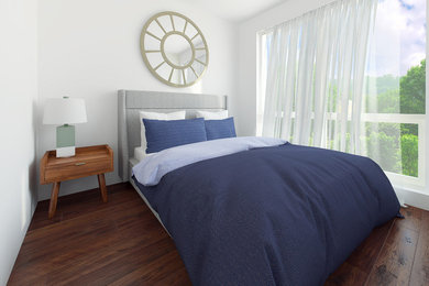 Small minimalist master dark wood floor bedroom photo in Toronto with white walls