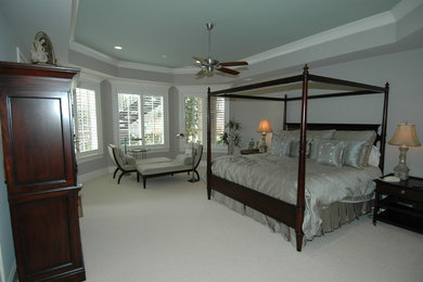 Large transitional guest carpeted bedroom photo in Baltimore with beige walls