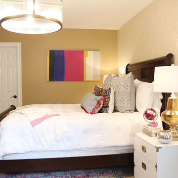 Pink and Blue Transitional Bedroom