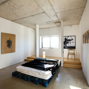 Example of a trendy concrete floor bedroom design in Other