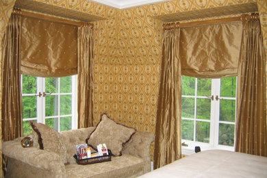 Pleated Drapery Panels over Relaxed Roman Shades