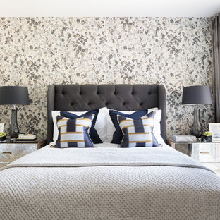 Design ideas for a medium sized contemporary master bedroom in Other with multi-coloured walls and no fireplace.