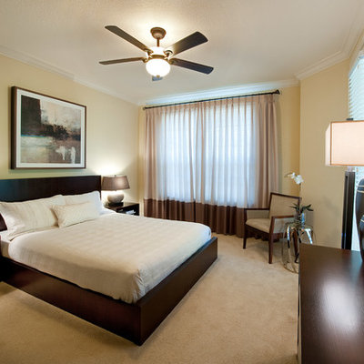 Bedroom - transitional carpeted bedroom idea in Tampa with beige walls