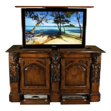 Princess Hand Carved TV Lift Furniture Cabinet, US Made TV Lift Cabinets
