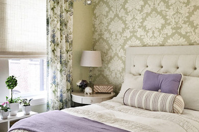 Inspiration for a mid-sized shabby-chic style guest bedroom remodel in Chicago with green walls and no fireplace