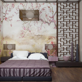 Inspiration pour une chambre d'amis asiatique de taille moyenne avec un mur beige.