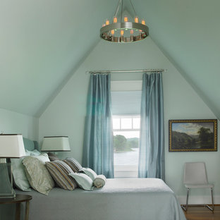 Elegant medium tone wood floor bedroom photo in Baltimore with blue walls