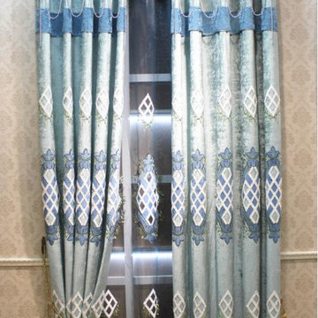 QY2168E Maia Embroidered Geometric Thick Chenille Custom Made Curtains