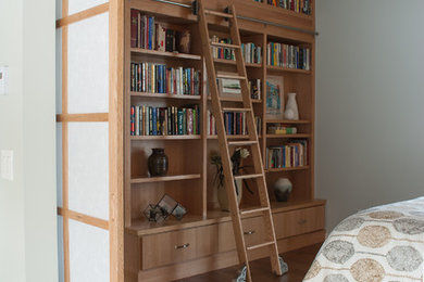 Bedroom - small 1950s master bamboo floor bedroom idea in Minneapolis with gray walls