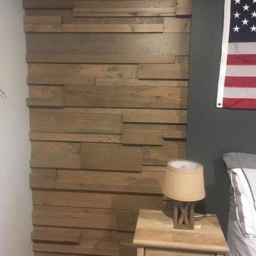 Reclaimed stacked wood walls