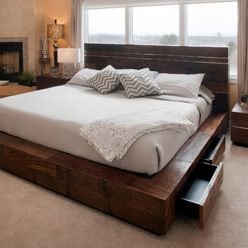 Reclaimed Wood Platform Bed with Drawers