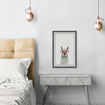 "Red Trendy Llama" Framed Painting Print