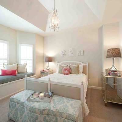 Bedroom - contemporary carpeted bedroom idea in DC Metro with beige walls