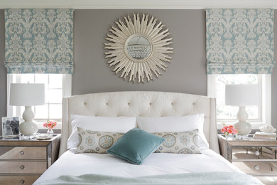 Inspiration for a large transitional master bedroom remodel in Atlanta with gray walls