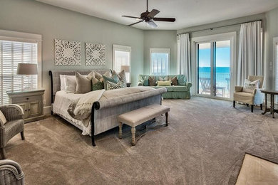 Beach style carpeted bedroom photo in Miami with green walls