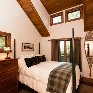 Bedroom - rustic carpeted bedroom idea in Boston with beige walls and no fireplace