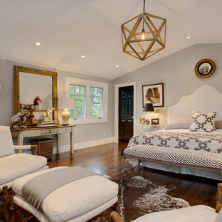 Bedroom - transitional master dark wood floor bedroom idea in Seattle with gray walls