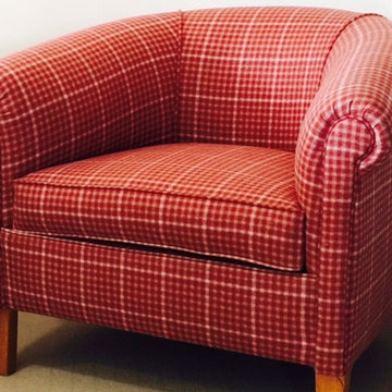 Reupholstered club armchair in a Woolen plaid