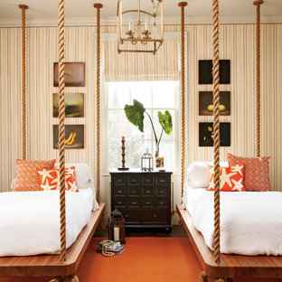 Example of a classic guest bedroom design in Atlanta with multicolored walls