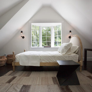 Bedroom - farmhouse dark wood floor bedroom idea in Philadelphia with white walls
