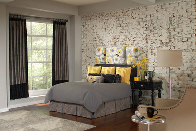 Bedroom - contemporary medium tone wood floor bedroom idea in Charlotte with gray walls
