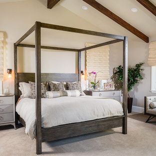 Photo of a large classic master bedroom in San Francisco with white walls, carpet and no fireplace.