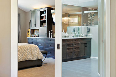 Inspiration for a large transitional master carpeted bedroom remodel in Seattle with beige walls