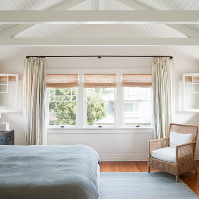 Example of a beach style bedroom design in Los Angeles with white walls