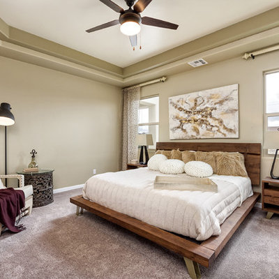 Inspiration for a contemporary guest carpeted and gray floor bedroom remodel in Other with beige walls and no fireplace