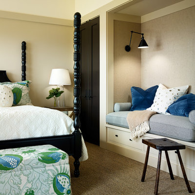 Example of a transitional carpeted bedroom design in San Francisco with beige walls