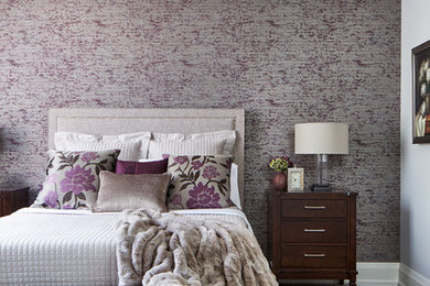 Inspiration for a timeless dark wood floor bedroom remodel in Toronto with multicolored walls