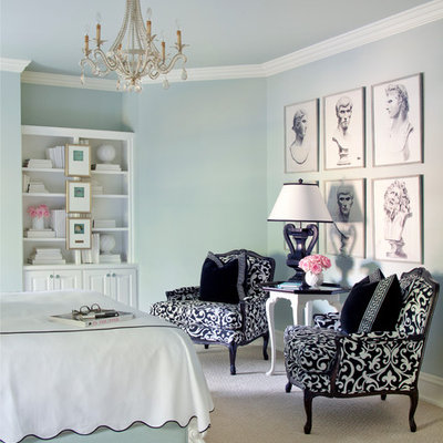 Bedroom - large transitional guest carpeted bedroom idea in Little Rock with blue walls and no fireplace