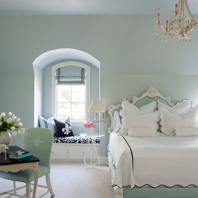 Inspiration for a large transitional guest carpeted bedroom remodel in Little Rock with blue walls and no fireplace