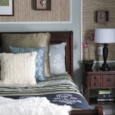 Example of a trendy carpeted bedroom design in Philadelphia with gray walls