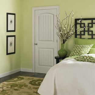 Bedroom - small contemporary guest dark wood floor bedroom idea in Chicago with green walls and no fireplace