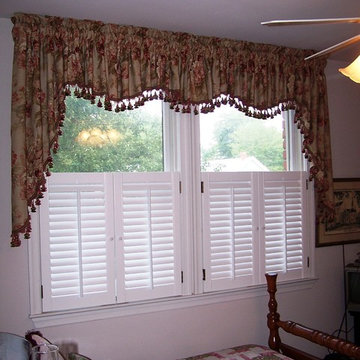 Simple Solutions in Window Treatments - a gathered shaped valance over shutters