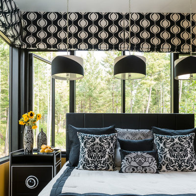 Bedroom - contemporary guest carpeted bedroom idea in Other