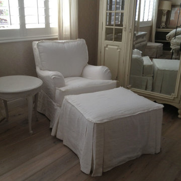 Slipcovered Chair, Otoman, Side Table - Sitting Area