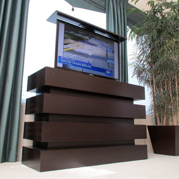 Small Le Bloc motorized pop up TV Lift Cabinet built by Cabinet Tronix